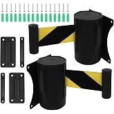 Wall Mount Retractable Belt Barrier 2 Pack, TrreZon Fixed Retractable Belt Barrier with Steel Case 16' Black and Yellow Belt for Grocery, Restaurant, Retail Store, Office, Stadium, School
