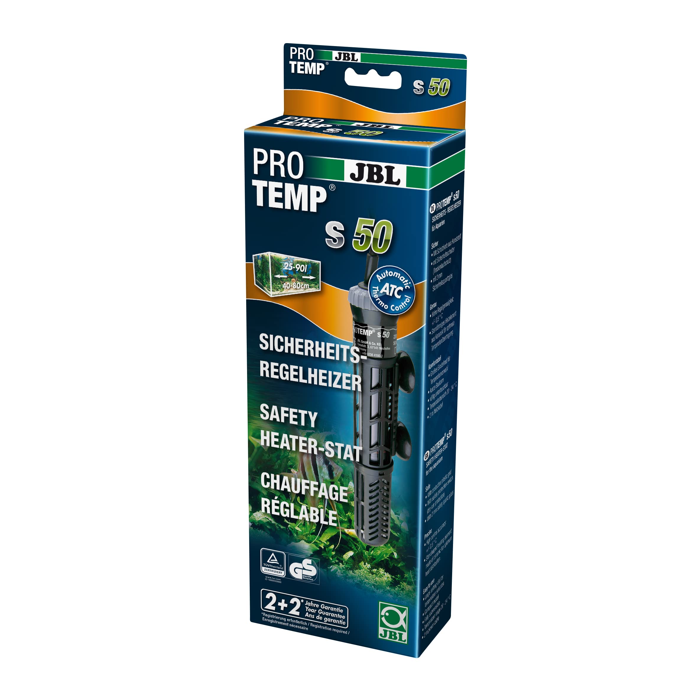 JBL ProTemp S 50, Heating for aquariums, 50 W safety heater-stat with protective basket