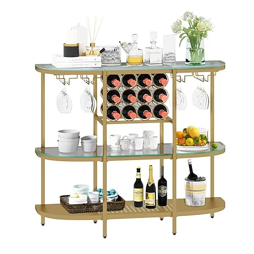 O&K FURNITURE Home Bar Table with Wine Racks, Tier Wine Bar