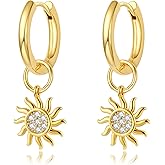 DAILY VIBES Cute Dangle Huggie Earrings for Women 925 Sterling Silver Post Dainty 14K Gold Plated Mini CZ Butterfly Star Cross Heart Charm Drop Cartilage Small Hoop Earrings