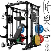 RitFit Buffalo Smith Machine, Power cage with LAT-Pull Down System & Cable Crossover System, All-in-One Squat Rack for Home G
