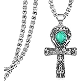qielizhu Ankh Cross Necklace 925 Sterling Silver Turquoise Ankh Pendant Necklaces for Men Women Vintage Egyptian Amulet Jewelry Gifts