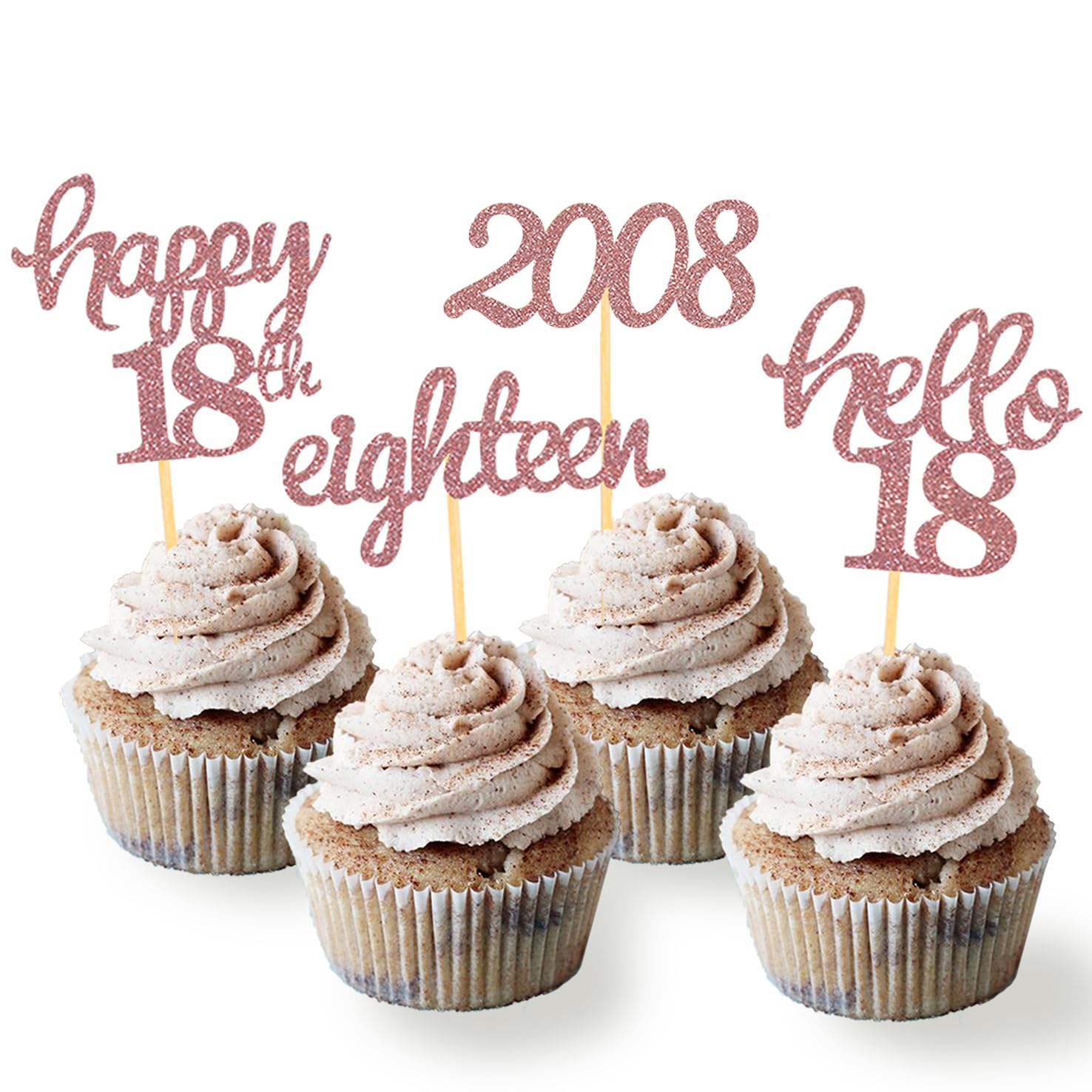 Photo 1 of 24 Pcs Glitter 18th Birthday Cupcake Toppers for Celebrating 18th Birthday Party Decorations for Eighteen Years Old Birthday Party Supplies (Rose Gold2)