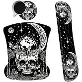 Ergonomic Memory Foam Keyboard Wrist Rest Pad Set, Skull Moon Butterfly | Memory Foam Keyboard Wrist Rest Pad Set & Coaster, Non-Slip Base Desk Mat for Office Home Game Computer & Laptop