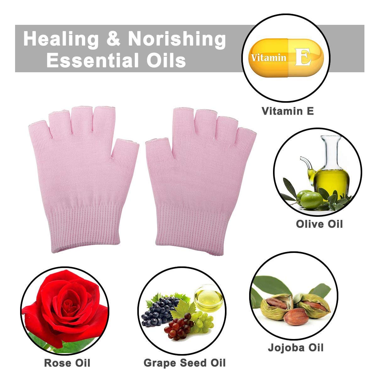 YOTURO Moisturizing Gloves-Fingerless Women's Gel Moisturizing Spa Gloves, Day Night Instantly Repair Eczema Dry Rough and Cracked Hands (Pink) : Beauty