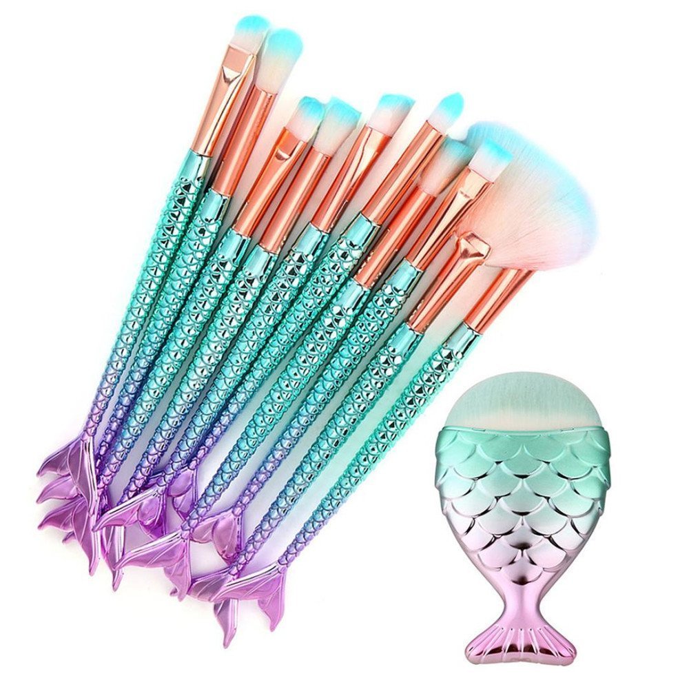 AprFairy 2017 Mermaid Makeup Brushes Set 10pcs with Pink