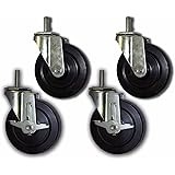 5" Rubber Caster with 1/2" x 1-1/2" Threaded Stem (4 Pack)