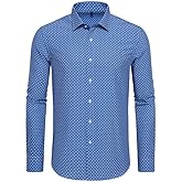 EOUOSS Mens Printed Dress Shirts 4-Way Stretch Long Sleeve Wrinkle Free Floral Casual Button Down Shirt