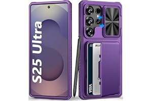 BXYJY for Samsung Galaxy S25 Ultra Wallet Case, Card Holder (4-5 Cards), RFID Block, Slide Camera Cover, Military Grade Drop, Hard Heavy Duty Men Women Phone Case for Samsung Galaxy S25 Ultra, Purple