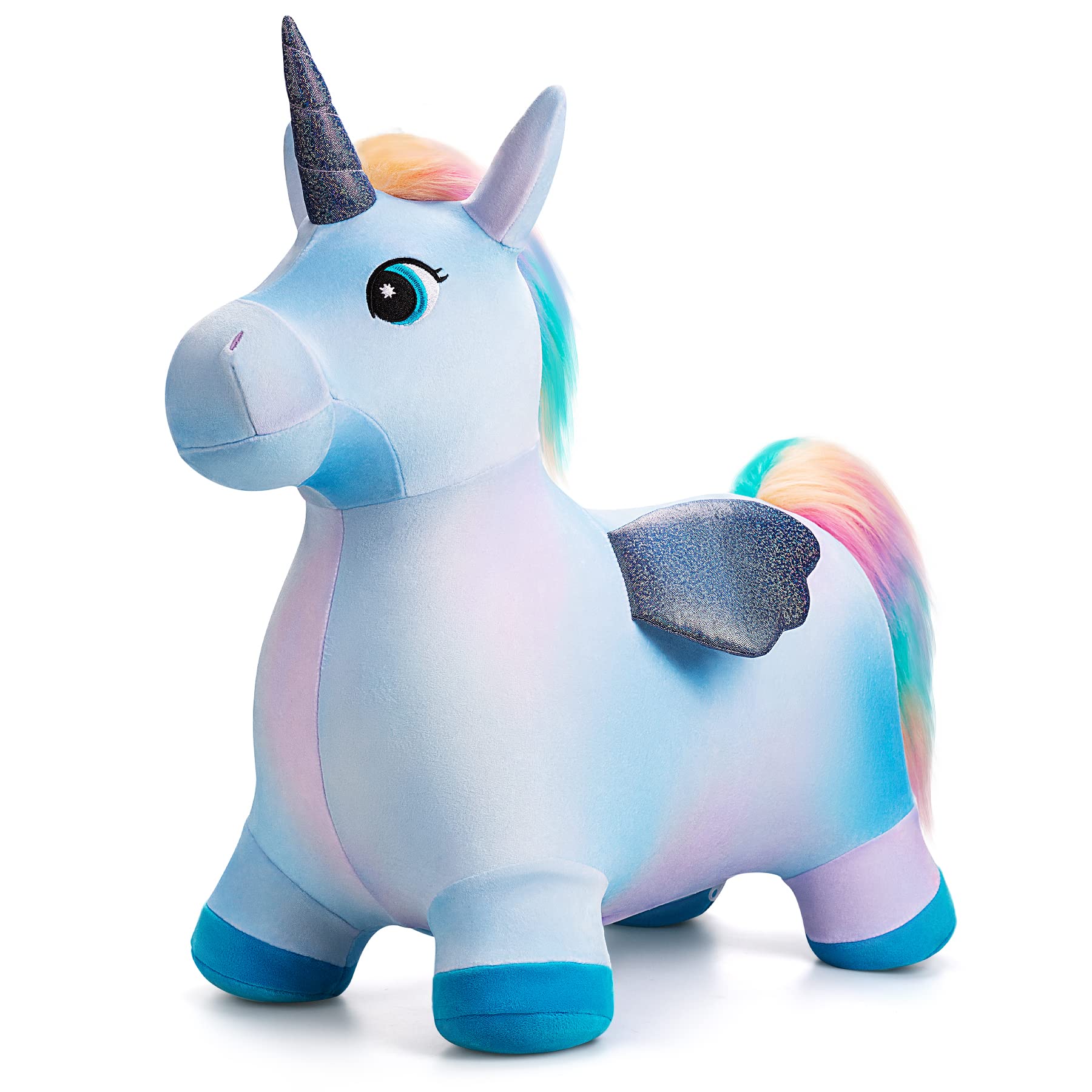 U&C Planet Multi Colored Unicorn Bouncy Horse for Toddlers, Bouncy Animals for Toddlers, Animal Hopper Bouncing Toys Gift for 18 Months 2 3 4 5 6 Years Old Outdoor Indoor with Pump Image