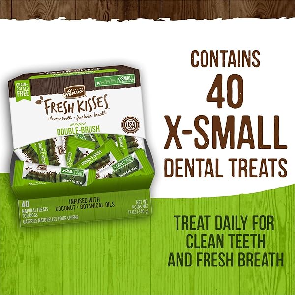 MERRICK FRESH KISSES NATURAL DENTAL CHEWS INFUSED WITH COCONUT AND BOTANICAL OILS FOR TINY DOGS 5-15 LBS – 106 CT. BOX