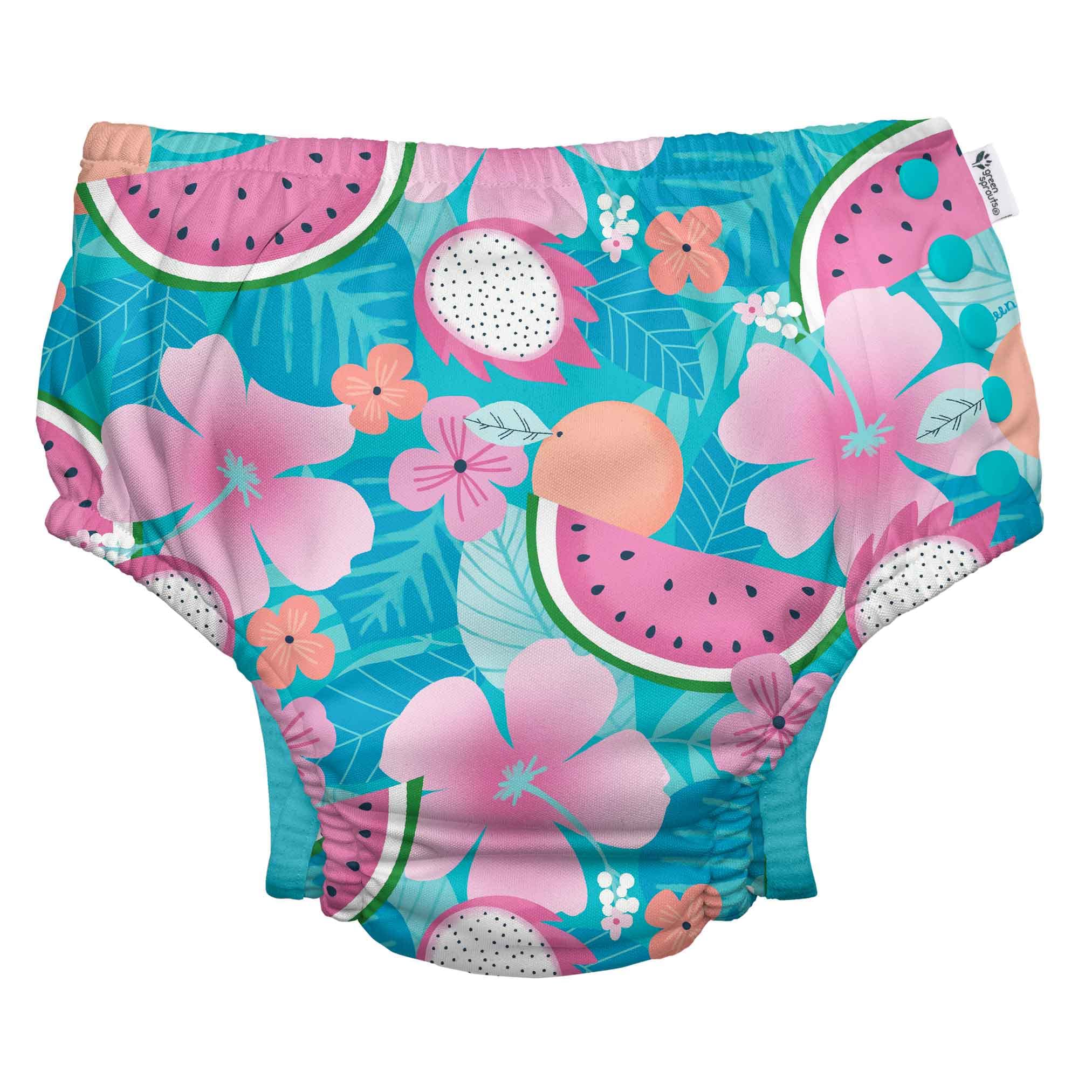 Photo 1 of green sprouts Snap Reusable Absorbent Swimsuit Diaper, Aqua Tropical Fruit Floral, 18 Months