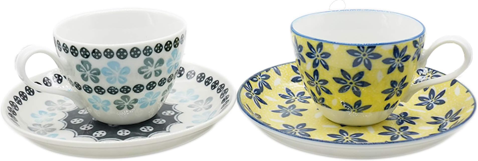 Ceramic Porcelain Tea Cups and Saucers Sets Expresso Coffee Cups Sets with Tray Saucer Cappuccino Cups and Saucers with Gift Box 2 Different Patterns Porcelain Latte Cups