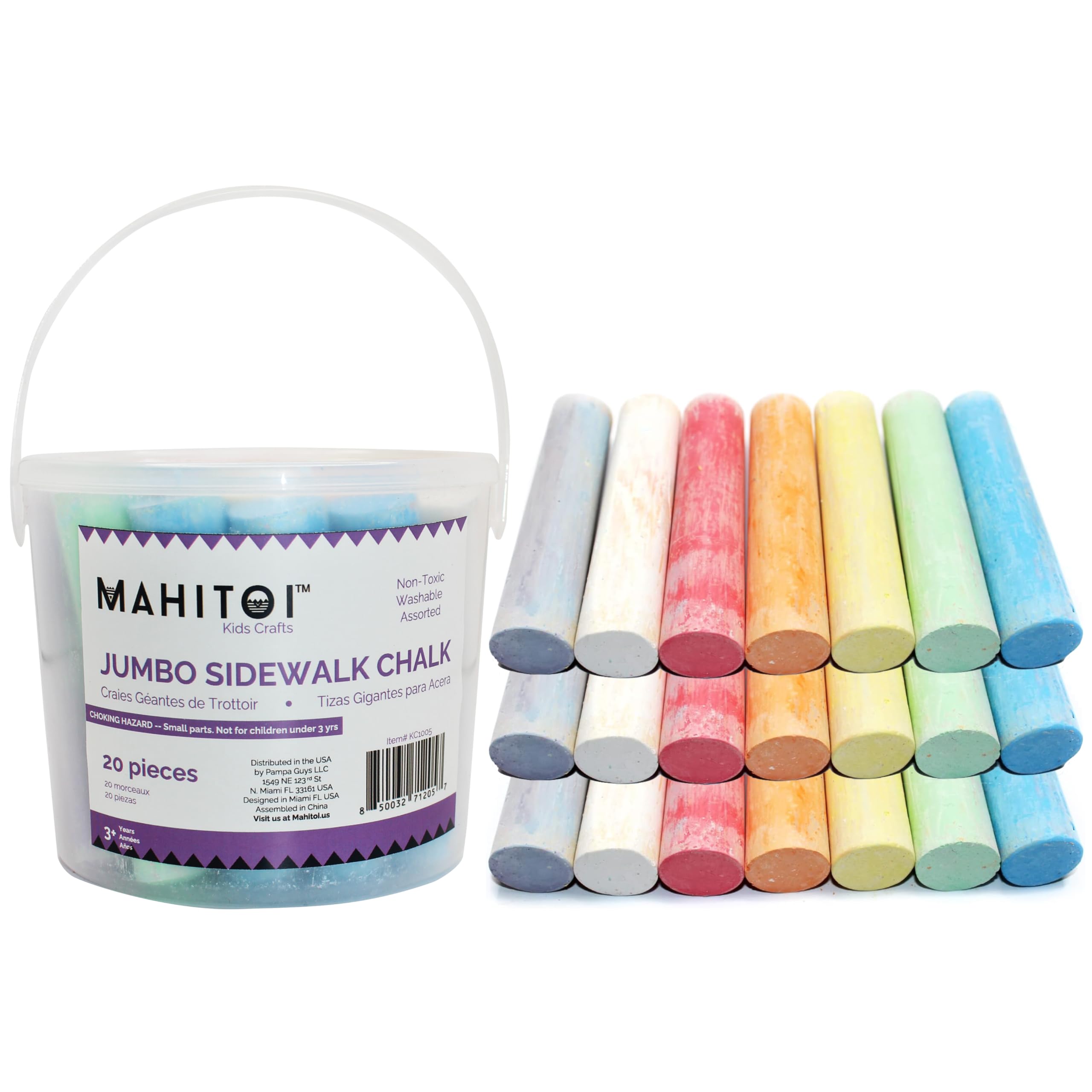 Washable Jumbo Sidewalk Chalk – Non-Toxic Multicolor Chalk for Kids, Outdoor Fun, Easy-to-Grip Sticks – Toddler Art Supplies (Pack of 20)
