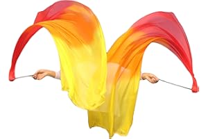 Winged Sirenny Single Piece 70" Play Silk Scarf with Poi Ball, Colorful Silk Flag Ribbon Streamer, Belly Dance Practice VOI
