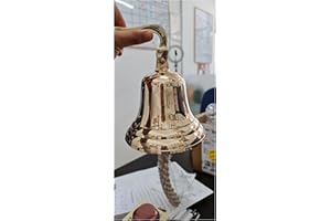 Solid Brass Wall Mounted Ship Hanging Bell for Reception, School, Outdoor, Indoor, Dinner & Chruch - 6 Inch by The Metal Magician