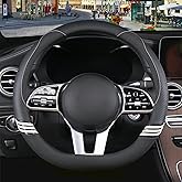 Binsheo Cute Steering Wheel Cover D Shape for Women Men Breathable Universal 15 inch,Black