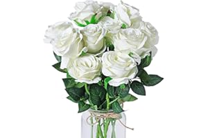 Luyue 10PCS Artificial Roses Flower Silk Rose with Stem Realistic Artificial Long Stem Rose Valentine's Day Fake Roses Bouquet for Wedding Home Decoration