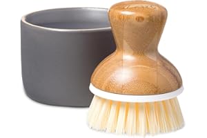 Full Circle Bubble Up Bamboo Dish Brush & Ceramic Soap Dispenser-Family Safe, Formaldehyde-Free-Kitchen Scrub Brush for Dishes, Nonstick & Cast Iron,Gray