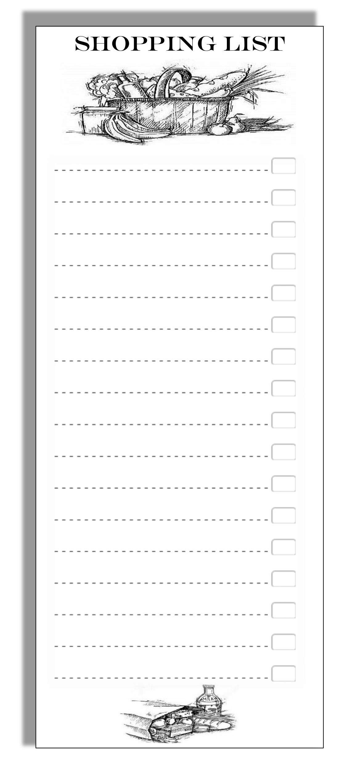 Shopping List Magnetic Memo Stick on Fridge Notepad. Food Basket Monochrome Design on a Magnetic Shopping List pad Diet Planner Kitchen Daily Planning Tool 50 Tear Off Pages