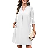 RUMIA Shift Dress for Women V Neck Ruffle Short Sleeve Loose Casual Summer Dress