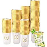 Datyiiha 100 Pieces Monogrammed Plastic Cups Gold Foil Letter B Disposable Cups 12 oz Clear Initial Party Cups for Wedding Birthday Baby Shower Personalized Party Drinkware