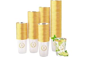 Datyiiha 100 Pieces Monogrammed Plastic Cups Gold Foil Letter B Disposable Cups 12 oz Clear Initial Party Cups for Wedding Birthday Baby Shower Personalized Party Drinkware