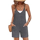 Ekouaer Rompers for Women Summer Casual Sleeveless Spaghetti Strap Jumpsuit Ribbed Shorts Overalls with Pockets