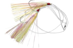 UNCLE MO'S SALTWATER TACKLE Uncle Mo’s Tackle - 1, 5 & 10 Pack Options - Fluke Flounder Hey Now Killer Hi-Lo Rig – MYLAR Teaser For Saltwater – BKK Black Size 3/0 Octopus Hook - 30lb Heavy Duty Mono 2ft long - Black Duo-Lock Snaps