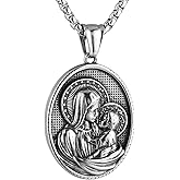 HZMAN Stainless Steel St Joseph/Mary/Jesus Necklace for Men Women Christian Medal Amulet Pendant Jewelry Gift