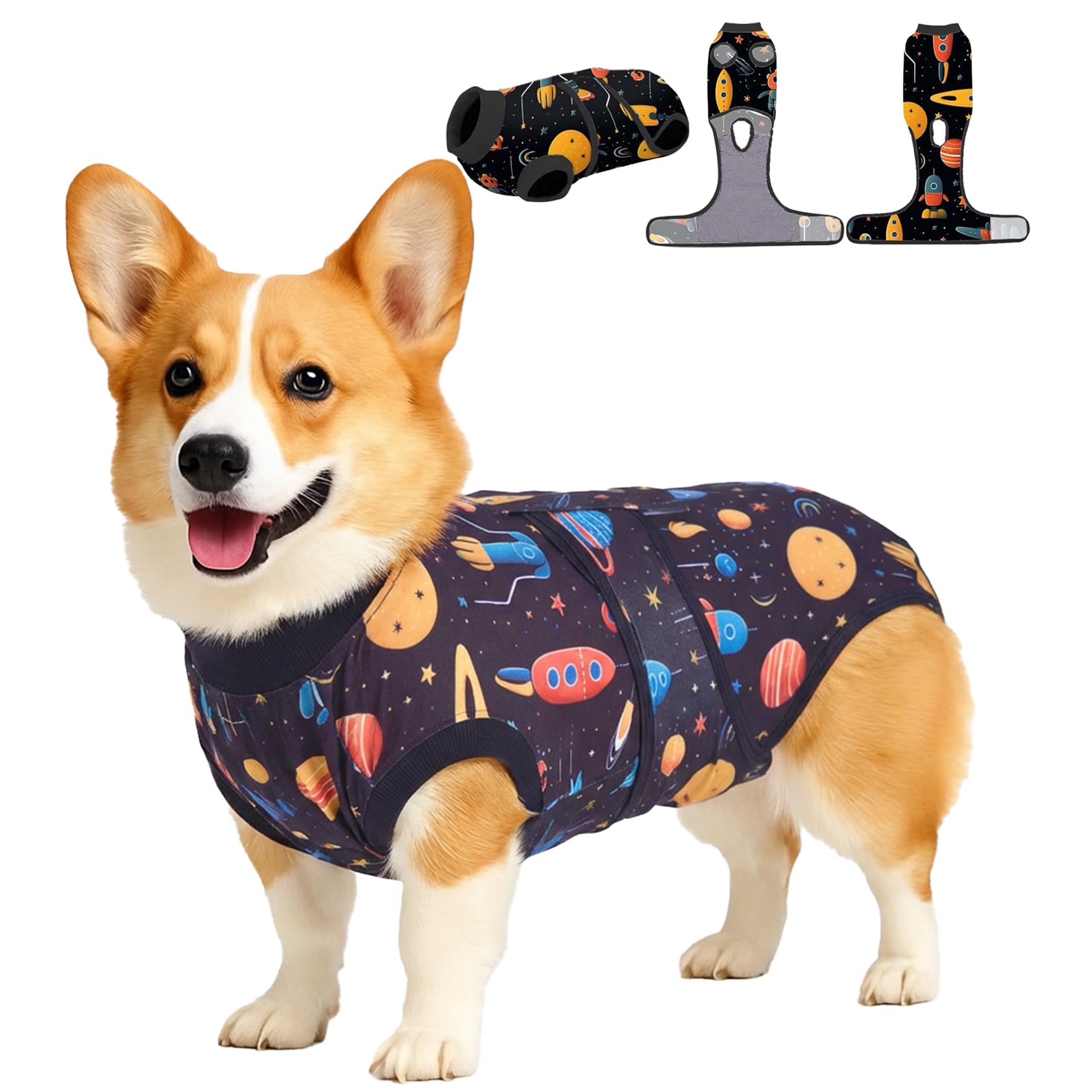 PetWarm Recovery Suit for Male Dogs Neutered, Dog Surgical Shirt, Recovery Suit for Female Male Dogs Substitute E-Collar and Cone Anti-Licking Dog Bodysuit Post Surgery, Cosmic Pattern, Black Gold, L