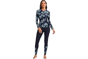 IBAKOM Modest Swimsuit for Women 2 Pieces Burkini Muslim Bathing Suit Zipper Rash Guard Shirt Swim Pant Tropical Swimwear