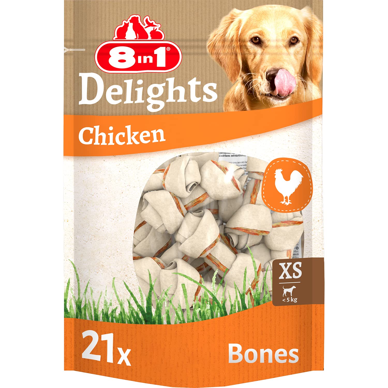 8in1 Delights Chicken Chew Bones XS, healthy chew snack for toy dogs, 21 pieces