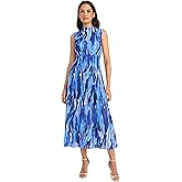 Maggy London Womens Women's Empire Waist Mock Neck Sleeveless Midi - Flowy Semi Sheer Lined A-line Wedding Guest Dress