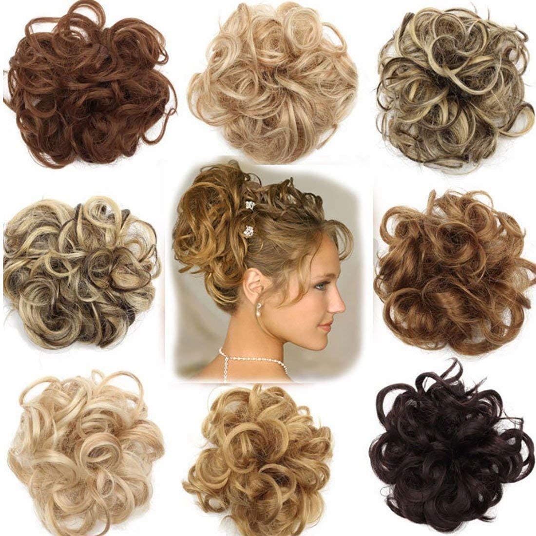 Scrunchy Scrunchie Bun Updo Wig - Wavy Curly Messy Hair Bun Donut Chignon Hairpiece Ponytail Extensions Coffee Brown to Dark Brown