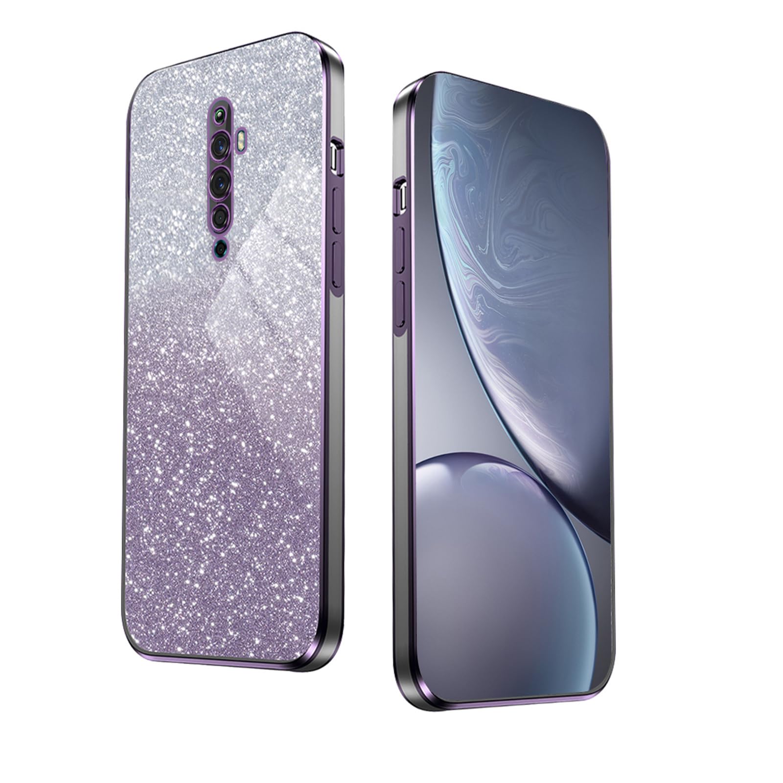 WBWONE Glitter Case for OPPO Reno 2Z (Reno2 Z) Case, Electroplated Edge, Flexible Protection, Shockproof Soft Cover Shell with Glitter Stickers - Purple