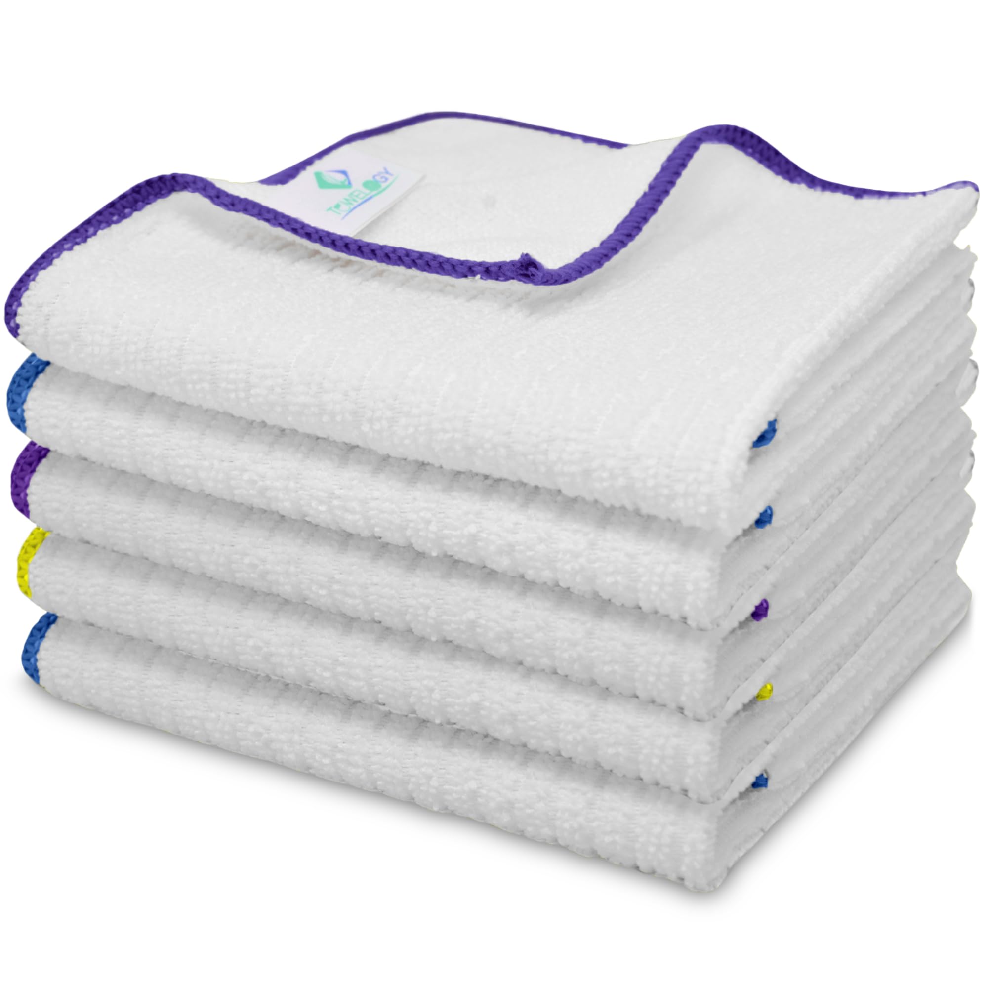 Towelogy Microfibre Dish Cloths Set of 5 – 30x30cm (Standard Size) Scratch-Free High Absorbency Perfect for Spotless Kitchen Cleaning & Dishwashing Stain Resistant Machine Washable (White)