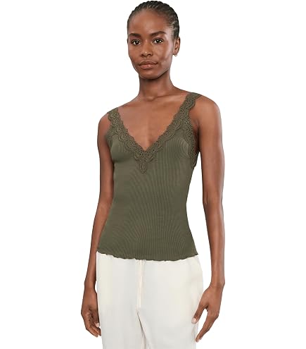 Madewell Women's Lace-Trim Ribbed Tank Top, Jet Black w/Black, S at Amazon Women's Clothing store