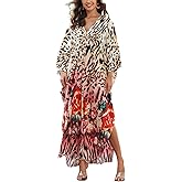 KECVOT Kaftan Dresses for Women Plus Size Batwing Sleeve Caftans Long Bathing Suit Cover Up Maxi Beach Dress Loungewear
