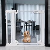 WAOWAO Clear Acrylic Baby Gate 29.52-37.79" Wide Indoor Pressure Mounted | Clear Acrylic Panel,Extra-Wide,Double-Lock,Pressure/Hardware Mount,Auto Close,Fits Stairs,Doorways,Hallways,Kitchen,Wall Cups