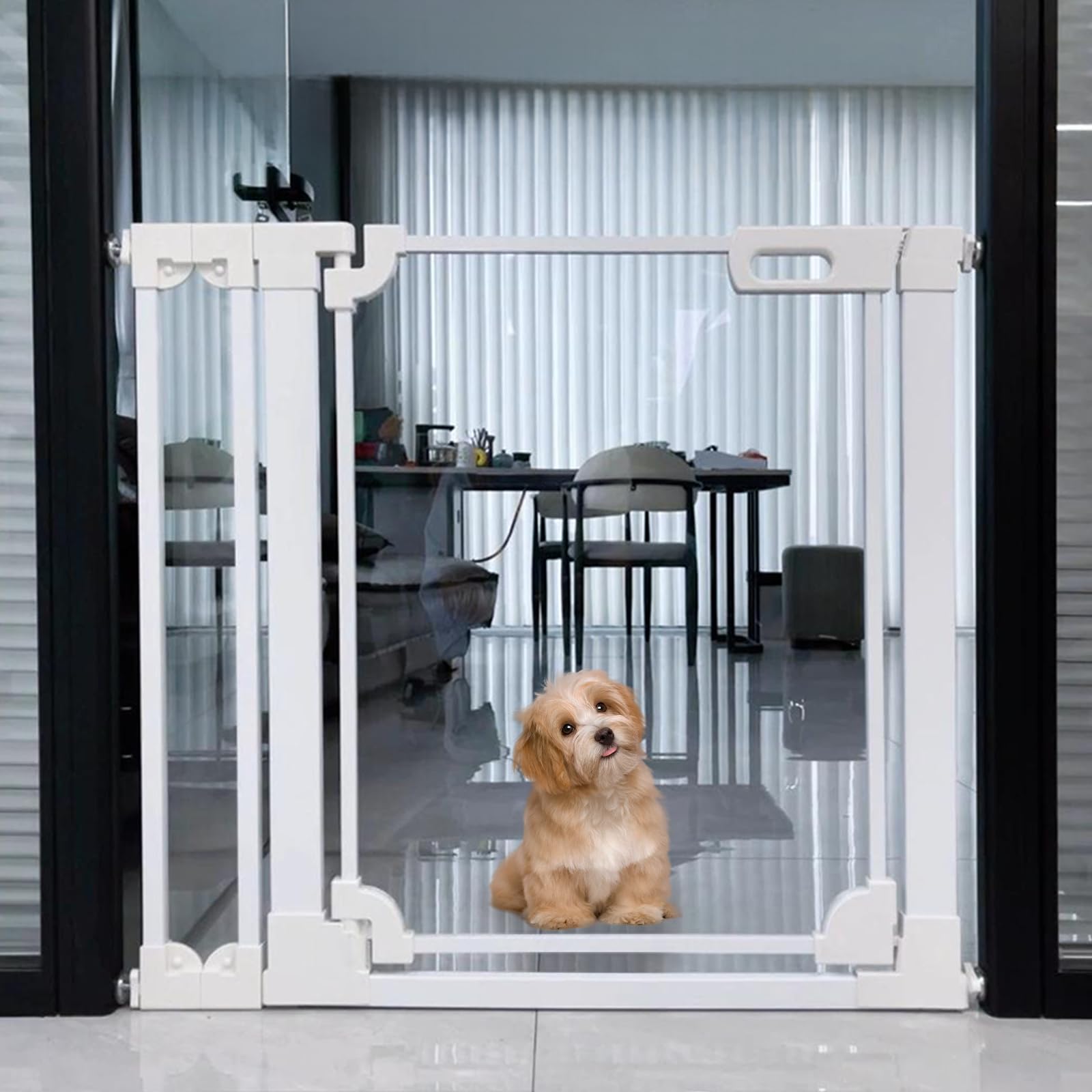 Photo 1 of WAOWAO Clear Acrylic Baby Gate for Stairs Modern Design Acrylic Auto Close Pet Gate, 29.52-37.79" Wide Safety Baby Gate for Doorways,White Clear Dog Gates Indoor, Hallways,Kitchen