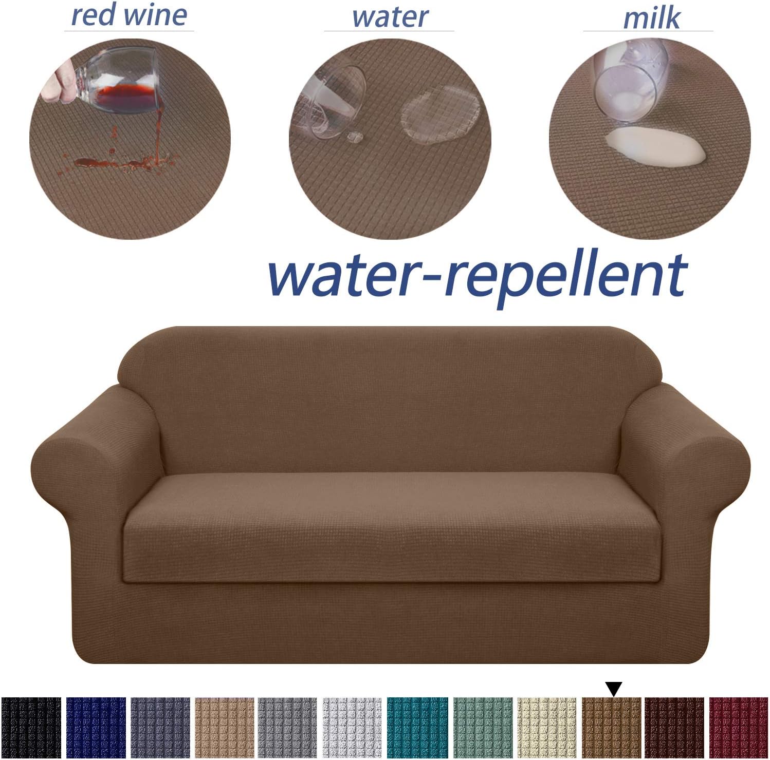 Granbest Stretch Sofa Slipcovers 3 Cushion Couch Covers Water-Repellent Pet Furniture Covers Dog Couch Protectors (Coffee, Large-2 Pieces)