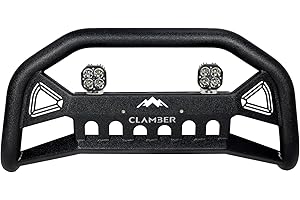 CLAMBER Bull Bar with 2PCS 18W LED Pods for Toyota Tacoma 2005-2023, Heavy Duty Carbon Steel Front Bumper Guard, Black Textured Powder Finish