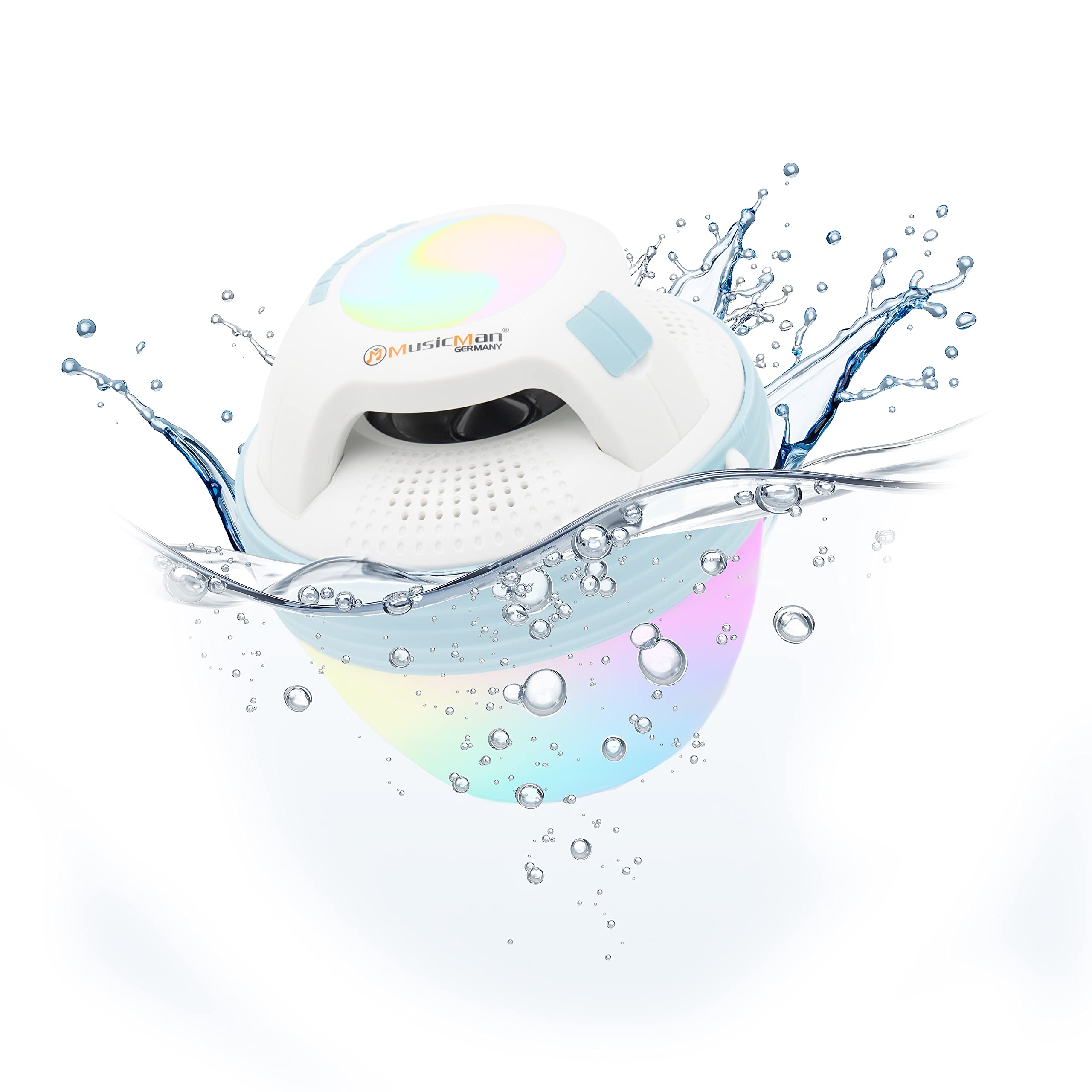 MusicMan Pool Speaker - Portable, Wireless and Waterproof with Bluetooth, 4 LED Lights, Hands-Free with Microphone, 8 Hours Operating Time – Small Shower Speaker BT-X60