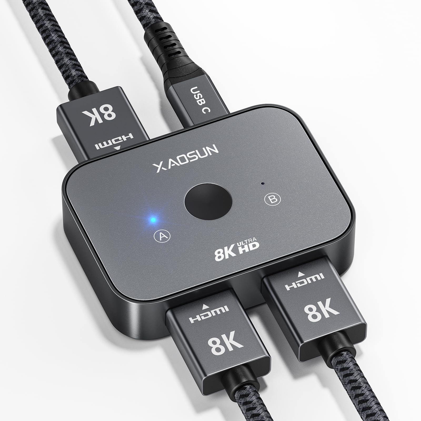 XAOSUN 8K HDMI 2.1 Switch, 48Gbps Bi-Directional HDMI Splitter 1 in 2 Out/2 in 1 Out,8K@60Hz 4K@120Hz Switcher for HDR, 3D, Dolby, Switcher for PC,Xbox,HDTV,PS5/PS4,Roku,Blu-Ray, Plug&Play (No Cable)