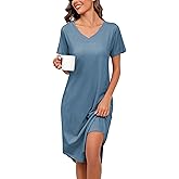 PNAEONG Women Short Sleeve Long Nightgown Soft Cotton Sleepwear Nightshirts Loungewear with Pockets
