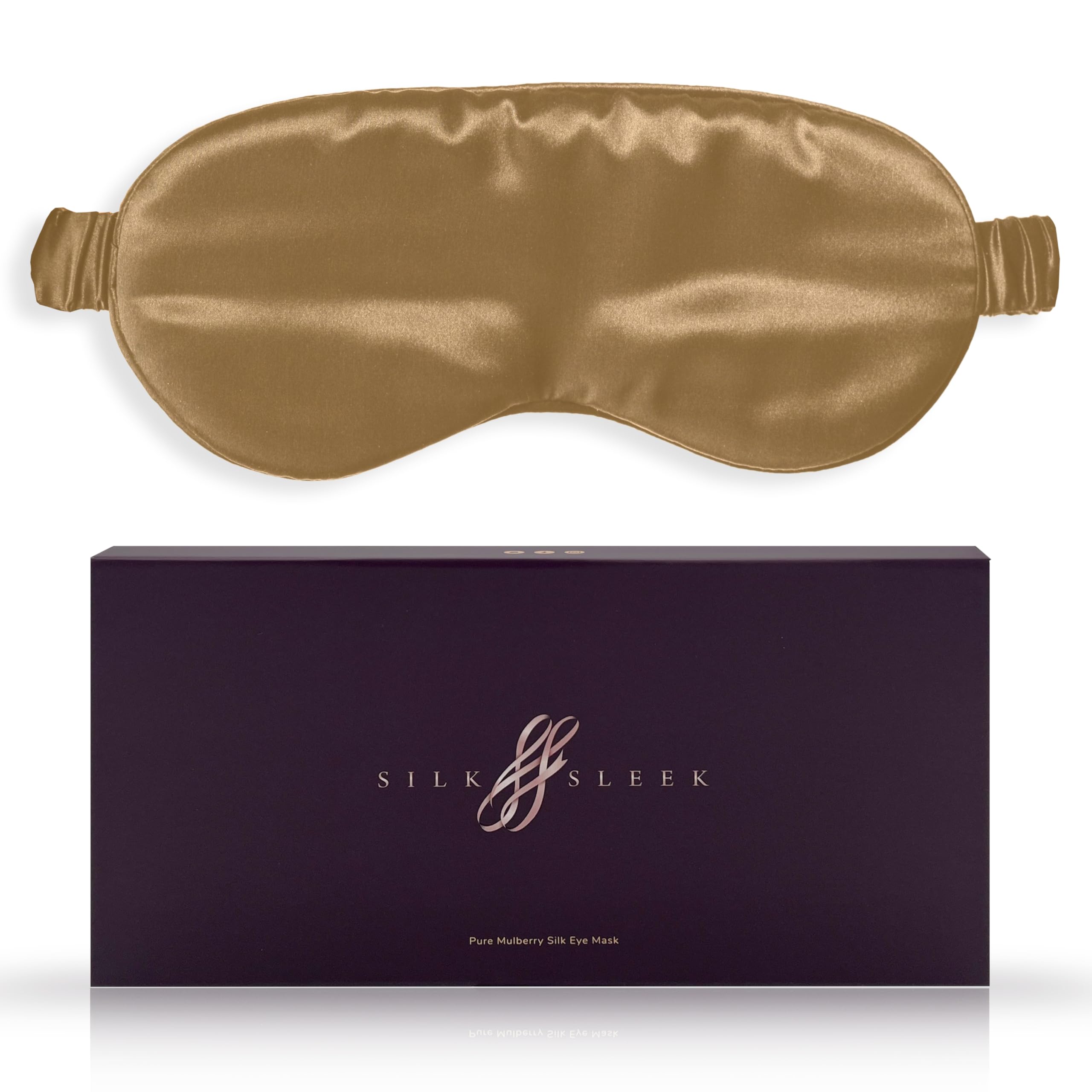 SILKSLEEK Eye Mask for Sleeping, 22 Momme Pure Mulberry Silk Sleep Mask Filled with 100% Pure Silk, Travel Essentials, Super Soft & Comfortable Blackout Eye Mask in Gift Box… (Gold)