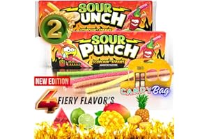 (PACK OF 2) Extra Large Sour Punch Scorchin Bites Straws Tray - Spice Lovers - Limited-edition Online Exclusive - 4.5oz Each - Sour Hot Fiery Candy - Unique Flavor Spicy Watermelon, Chili Lime, Fiery Mango, Piping Pineapple - Assorted Flavors - Comes With Resealable ZipBag by Think Candy (Hot-Fiery)