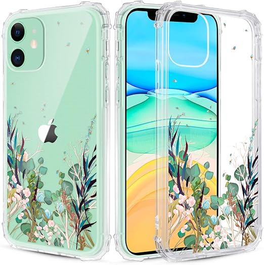 Amazon Com Caka Iphone 11 Case Clear With Design Floral Clear Case Flowers Pattern For Women Girls Girly Slim Soft Flexible Tpu Transparent Shockproof Protective Case For Iphone 11 6 1 Inches Blue Green