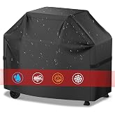 Grill Cover, 58 inch BBQ Gas Grill Cover for Outdoor Grill, Waterproof, Anti-UV, Rip-Proof, Fade Resistant Material, Barbecue Cover with Hook-and-Loop Straps &amp; Adjustable Hem Drawstring, Black